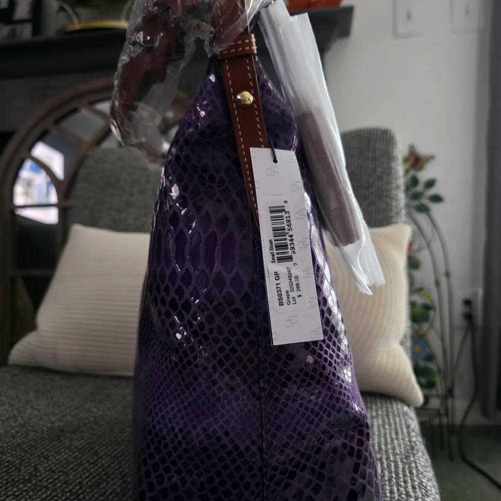 Dooney & Bourke Purple Snake Print Shoulder Bag - Picture 3 of 7